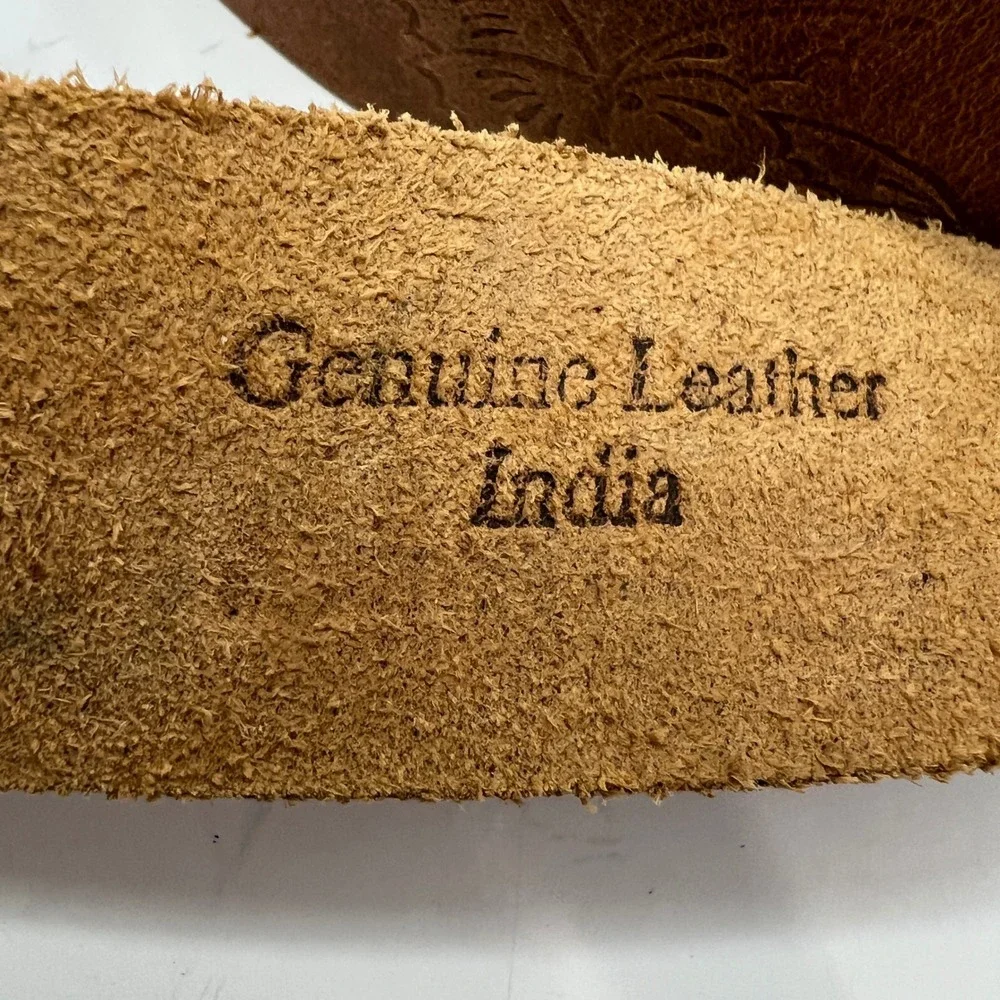 Tan Genuine Leather Butterfly Embossed Belt Solid Brass Buckle‎ Medium Large